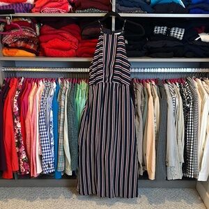 Everly navy/white/red striped sleeveless button back keyhole maxi dress size S